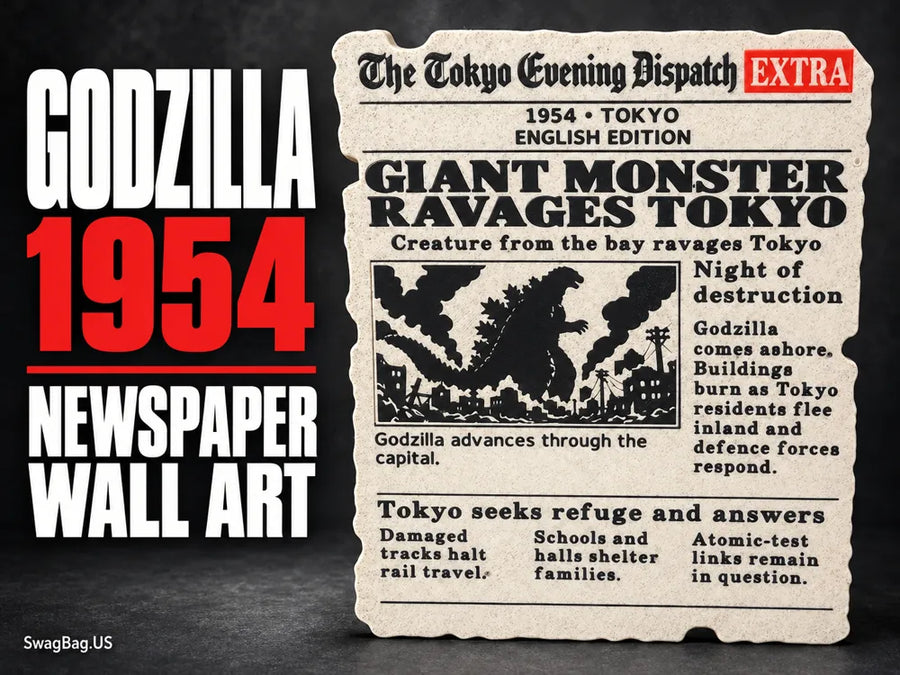 Godzilla 1954 — Tokyo Newspaper Wall Art — Text Edition by SwagBag.US