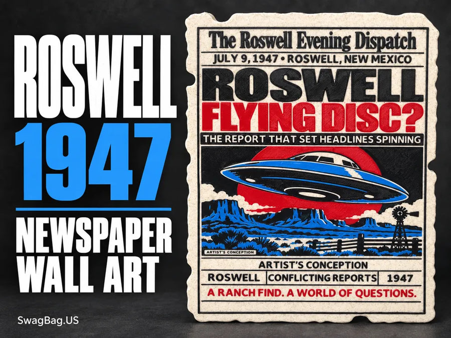Roswell 1947 — Flying Disc Newspaper Wall Art by SwagBag.US