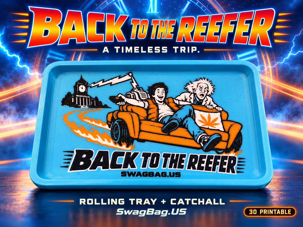 Back to the Reefer rolling tray and catchall by SwagBag.US — promotional cover based on the finished print
