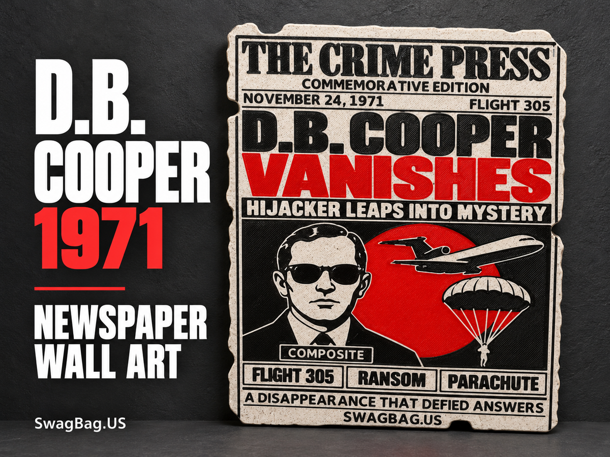 D.B. Cooper Vanishes — Newspaper Wall Art — approved SwagBag.US cover