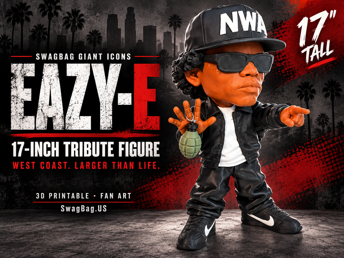Eazy-E — 17-inch tribute figure by SwagBag.US, promotional cover based on the completed physical print