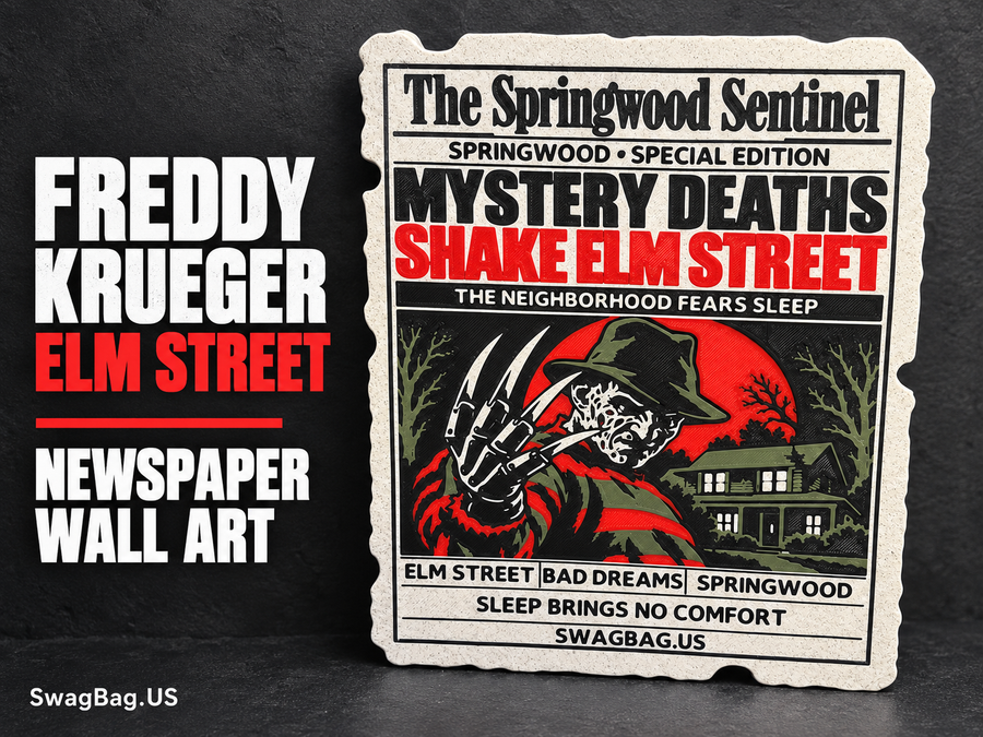 Freddy Krueger — Elm Street Newspaper Wall Art — approved SwagBag.US cover