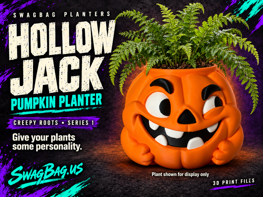 Hollow Jack — A grinning pumpkin planter that turns your plant into a head of leafy hair.
