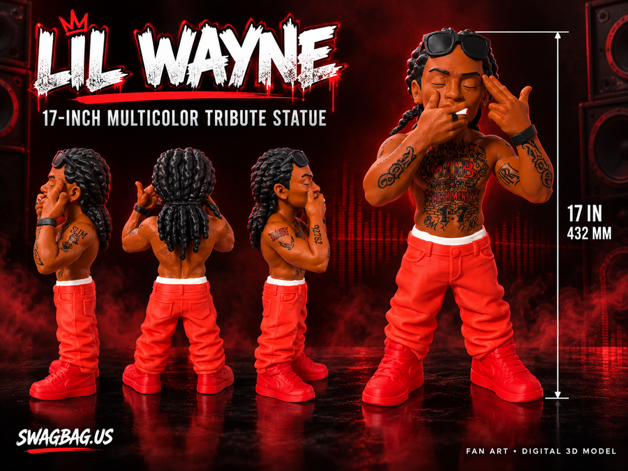 Lil Wayne 17-inch fan tribute statue — finished physical print and MakerWorld cover.