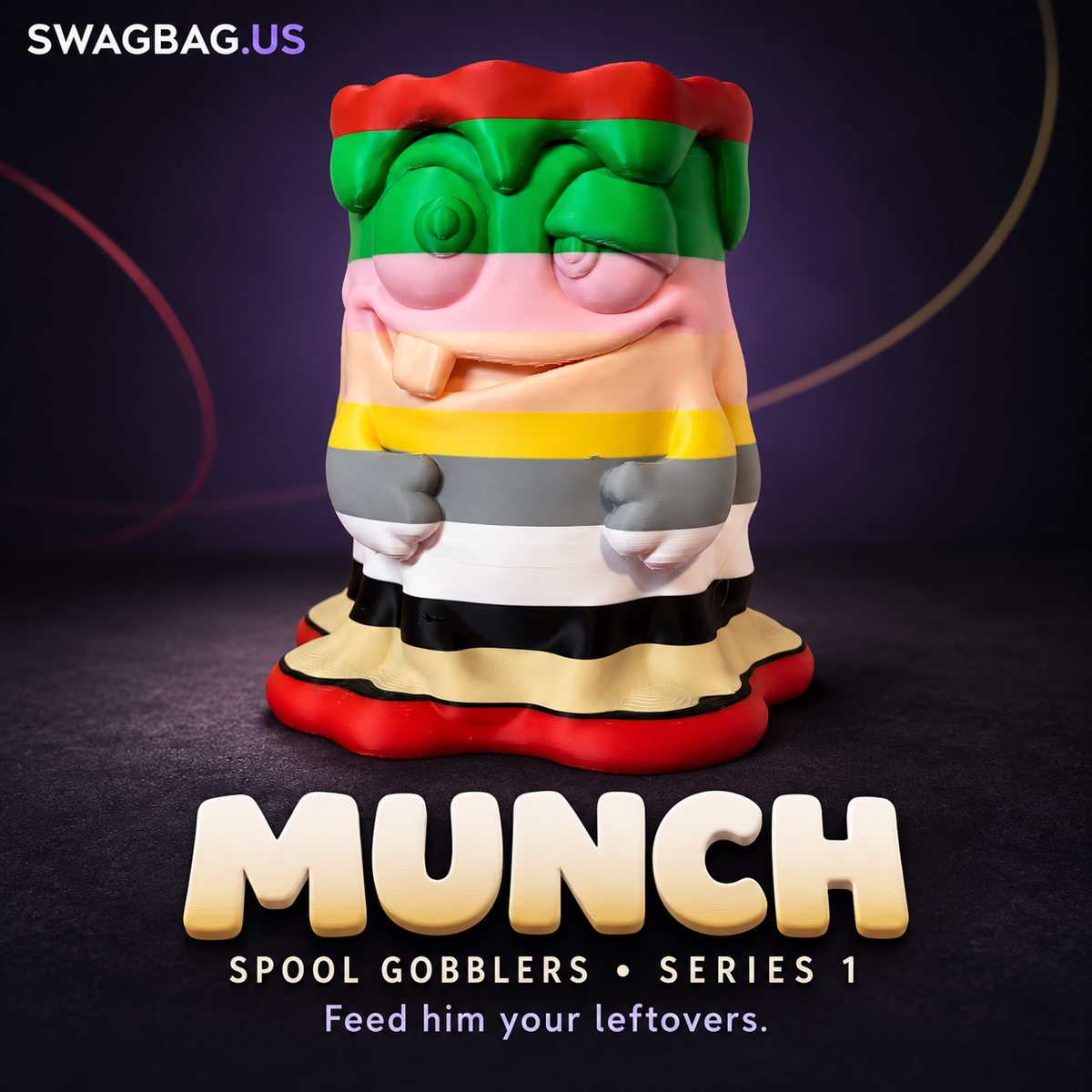 Munch — Spool Gobblers #001 finished physical print made with changing leftover filament colors.