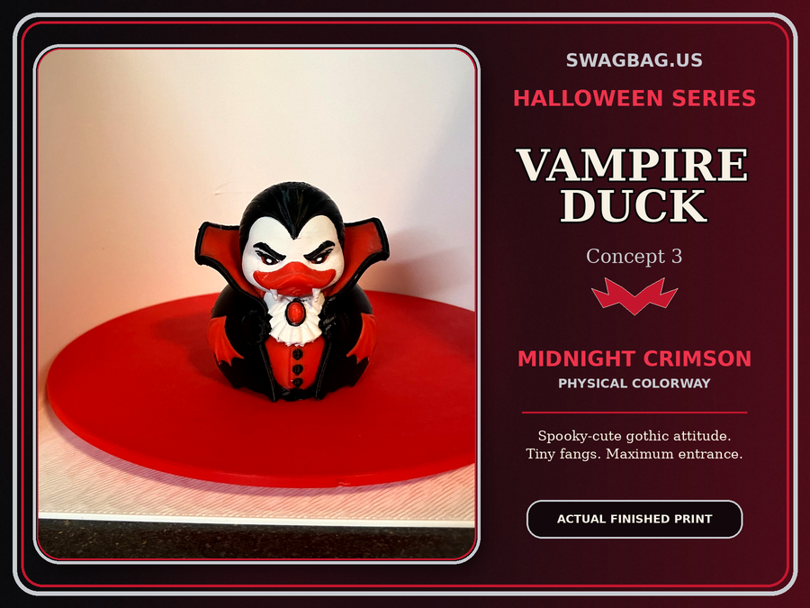Vampire Duck — finished Midnight Crimson physical print from the SwagBag Halloween Series.