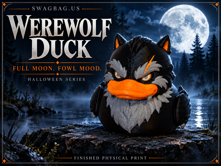 Werewolf Duck — styled advertising artwork based on the finished physical print.