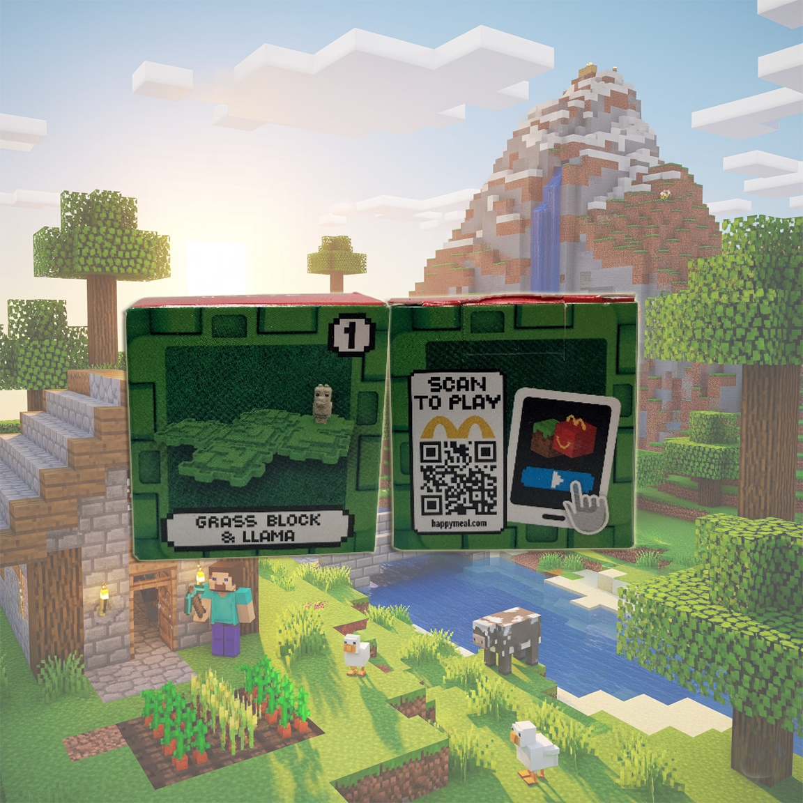 Grass Block And Llama - A Minecraft Movie Happy Meal Toy 2025