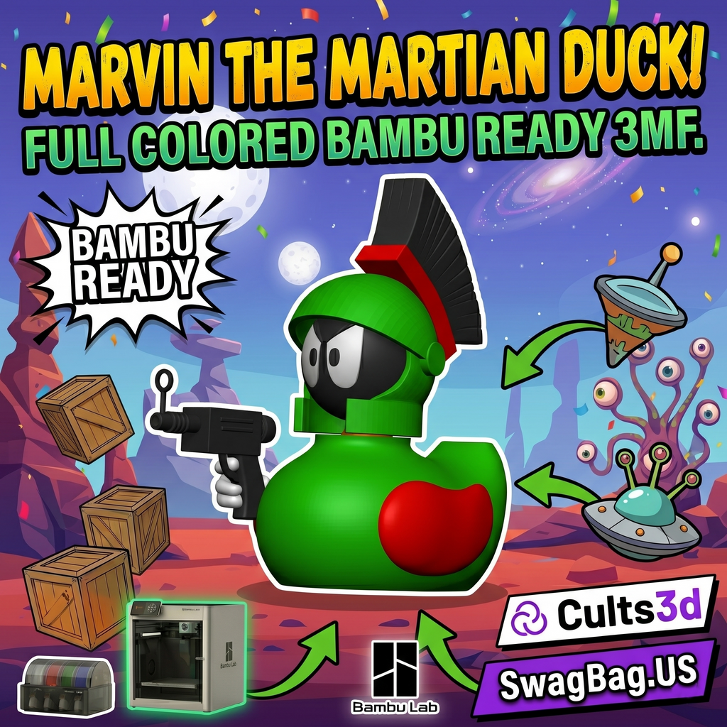 Marvin the Martian Duck – Full Color Bambu Ready 3MF – Cartoon Space Duck Model