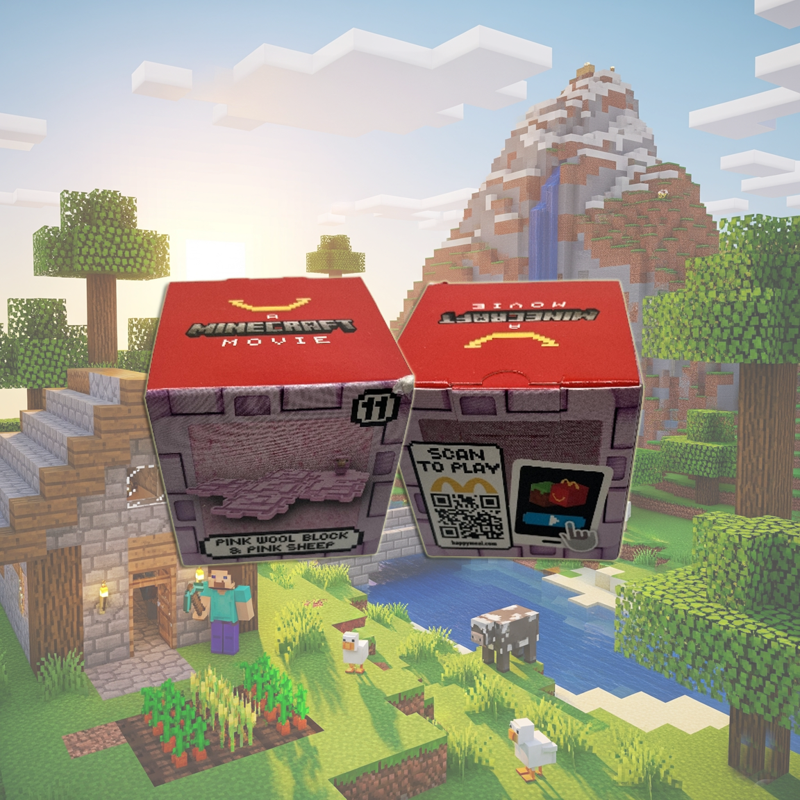 Pink Wool Block & Pink Sheep Minecraft The Movie Happy Meals Toy 2025