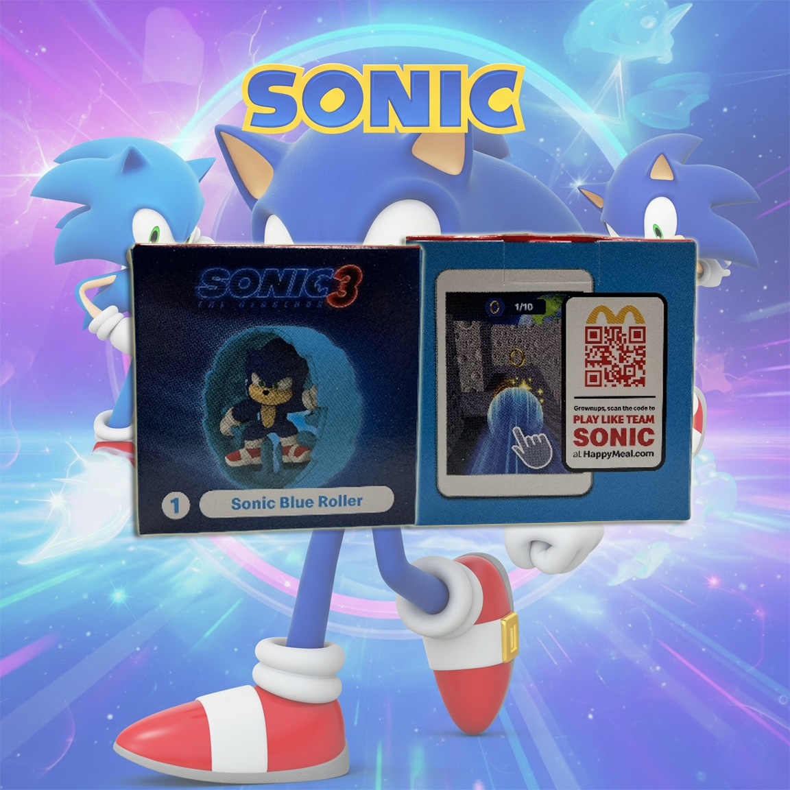 Sonic Blue Roller - Sonic The Hedgehog 3 McDonald's Happy Meal Toy 2024